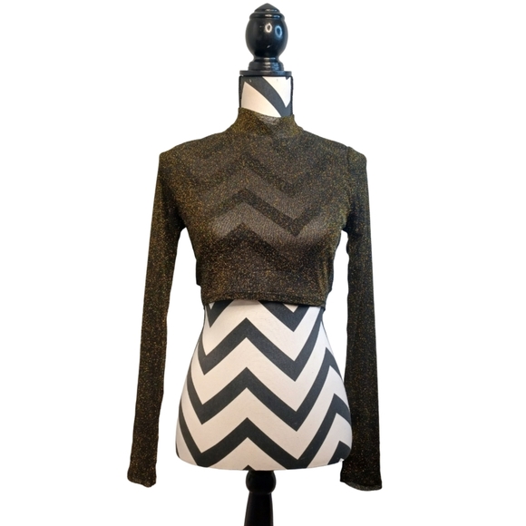 Revolve Lovers and Friends Riya in Black & Gold Sheer Sparkly Sz Small Top - Picture 2 of 11